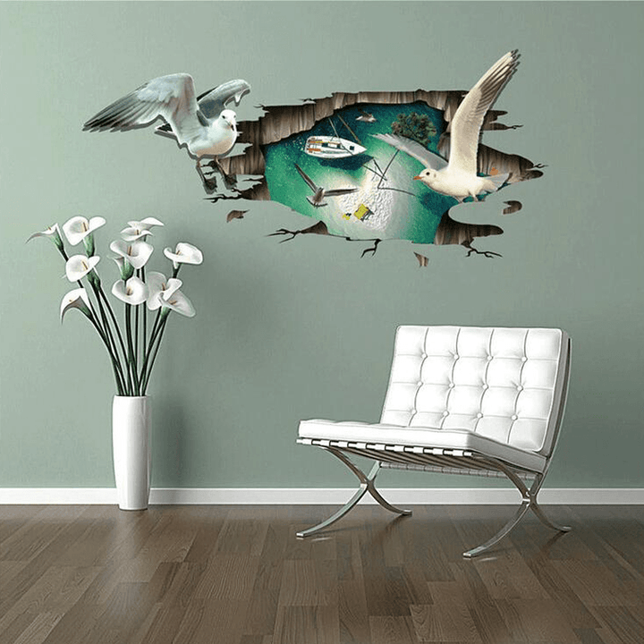 Miico Creative 3D Sea Gulls Birds Sea Island PVC Removable Home Room Floor Decor Sticker - MRSLM