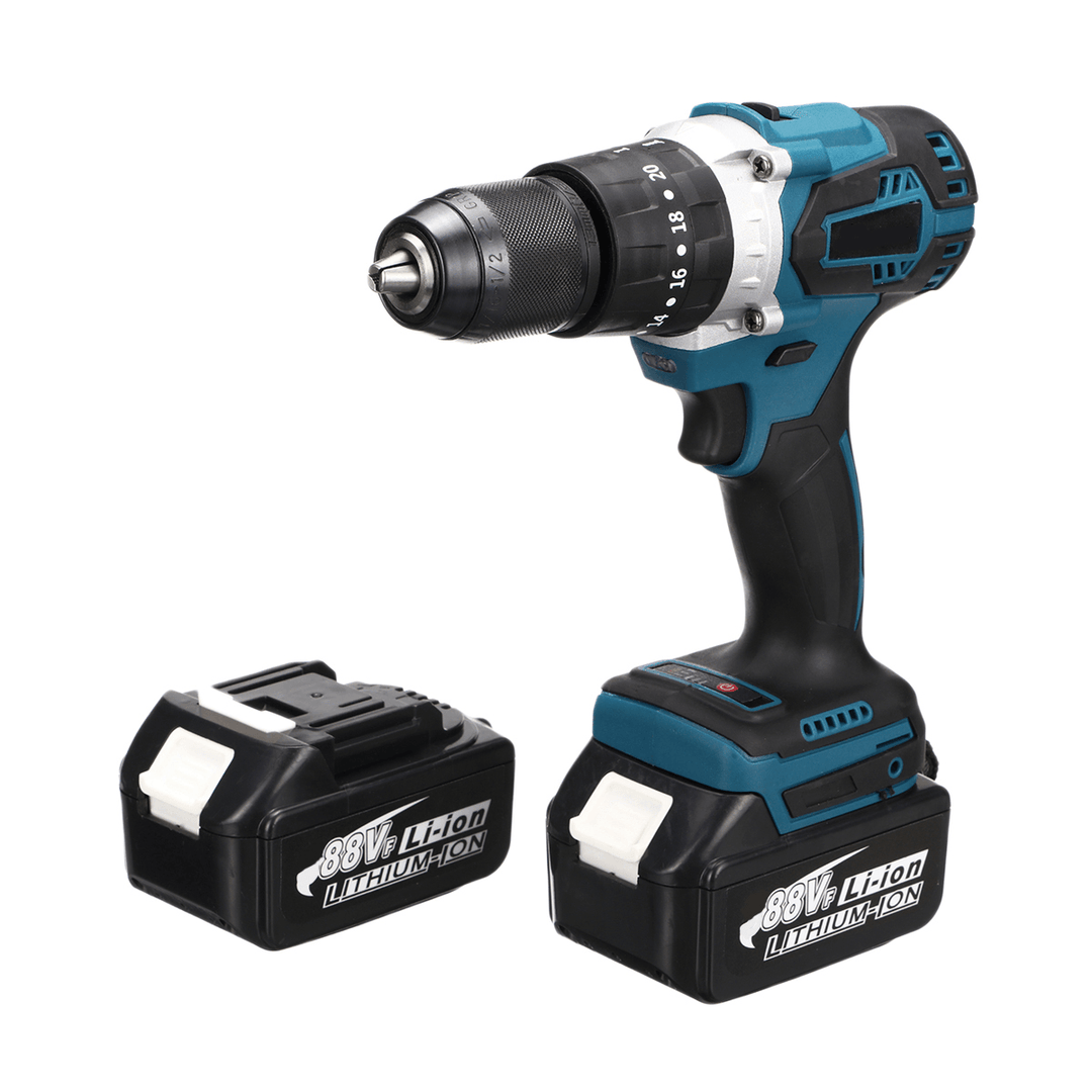 3 in 1 3500Rpm 800W Brushless Cordless Impact Drill Screwdriver 90N.M Compact Electric Hammer Drill Driver W/ 1/2 2.4Ah Battery for Makita - MRSLM