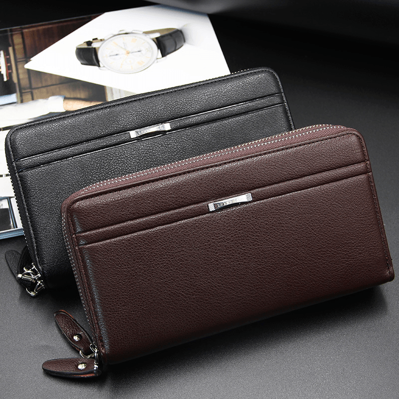 Men Faux Leather Large Capacity Business 5.8 Inch Phone Clutch Wallet Multi-Slot Card Holder Wallet - MRSLM