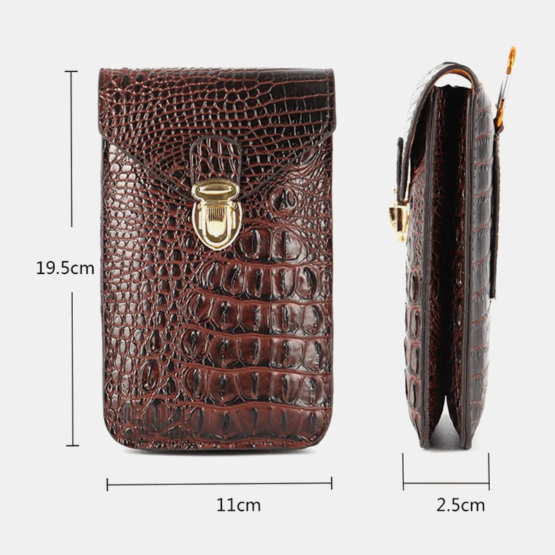 Men PU Leather Crocodile Pattern Multifunctional Casual Double Layer 6.5Inch Phone Bag Waist Bag with Hook - MRSLM