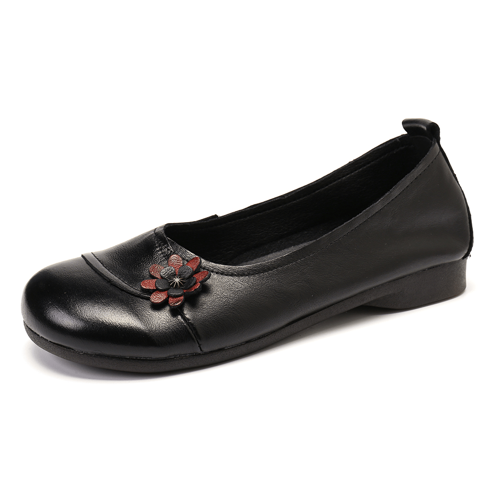 Women'S Leather Flowers Slip on Flats Loafers Shoes - MRSLM