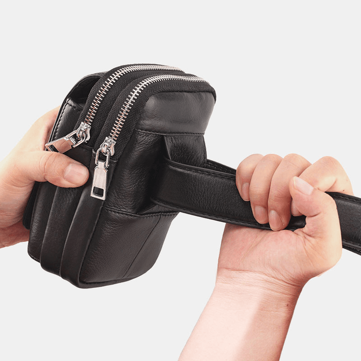 Men Genuine Leather Retro Multi-Carry Mini Phone Bag Card Holder Bag Waist Bag Crossbody Bag - MRSLM