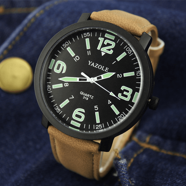 YAZOLE 319 Luminous PU Leather Band Men Analog Sport Wrist Watch - MRSLM