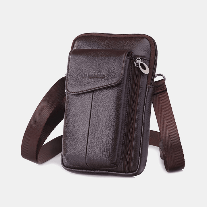 Men Genuine Leather 7 Inch Phone Bag Waist Bag Belt Bag Shoulder Bag Crossbody Bag - MRSLM