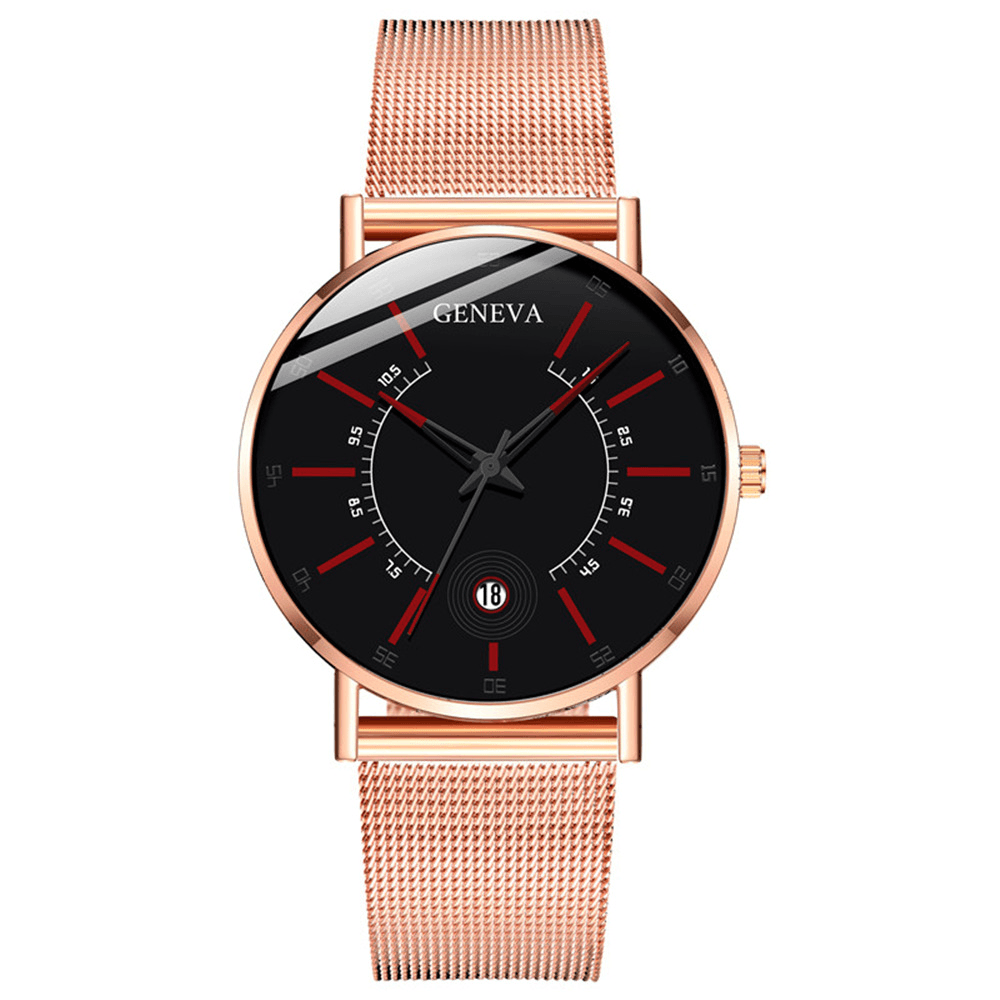 GENEVA Business Casual Colored Pointer Dial with Calendar Alloy Mesh Strap Men Quartz Watch - MRSLM