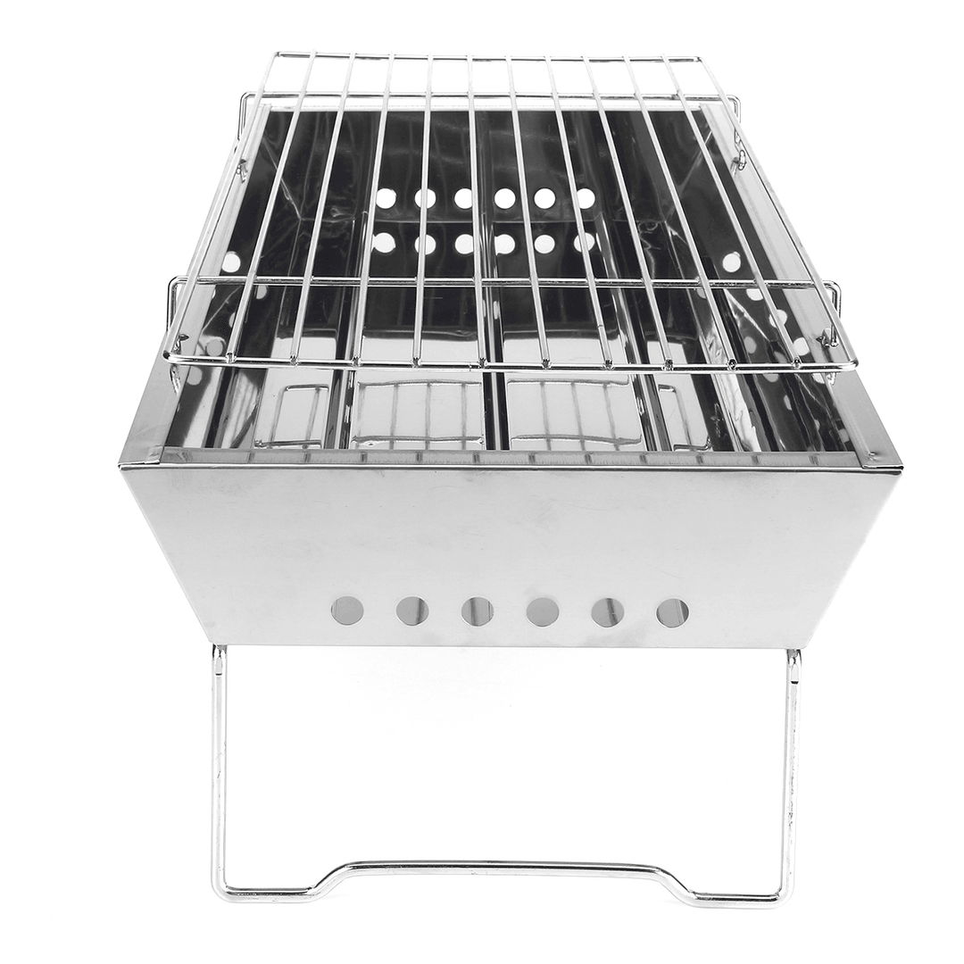 45X24X7.5Cm Stainless Steel Grill Outdoor Stainless Barbecue Portable Camping Barbecue Grill Multifunction Wood Stove - MRSLM