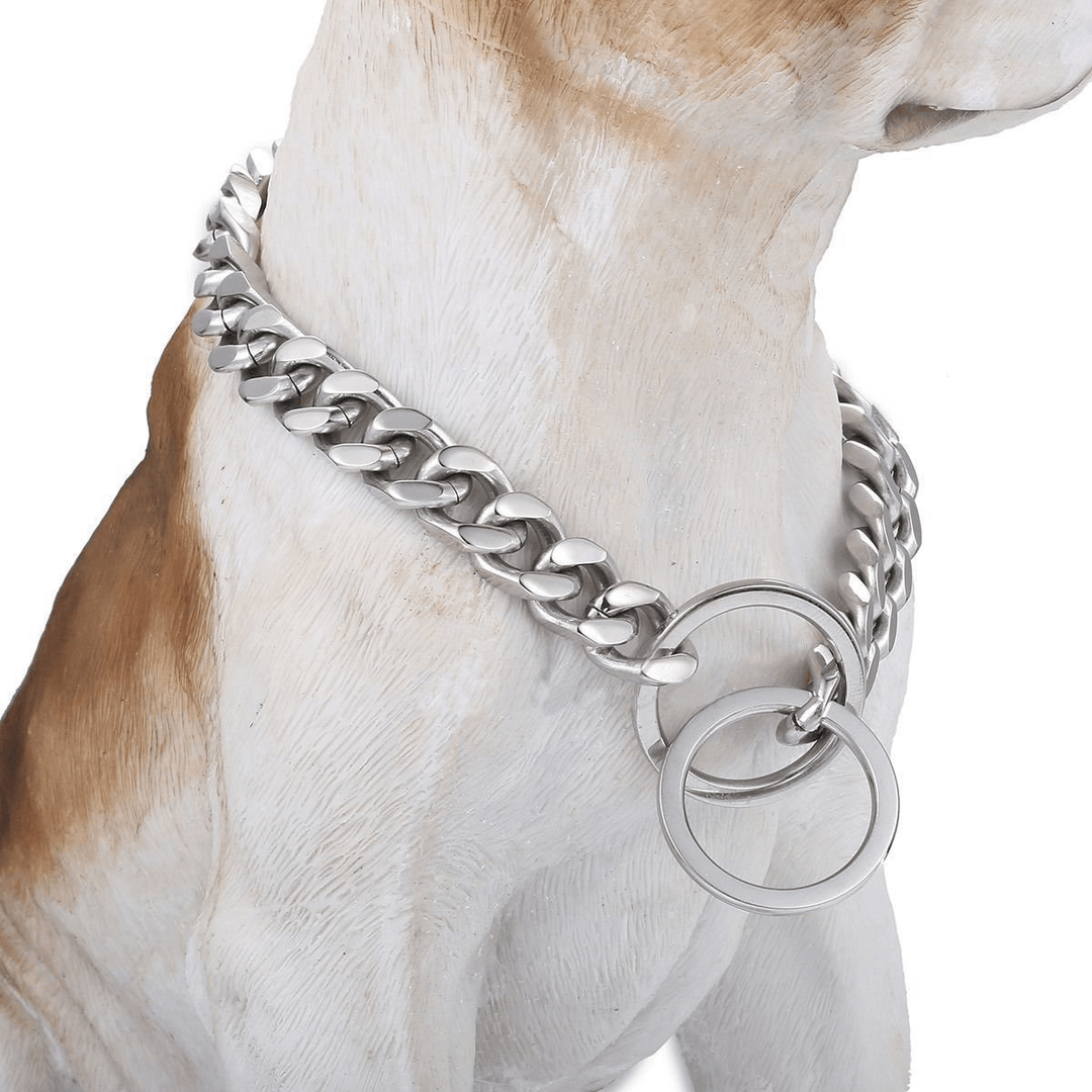 13Mm Silver Cut Curb Cuban Link Stainless Steel Dog Chain Pet Collar - MRSLM