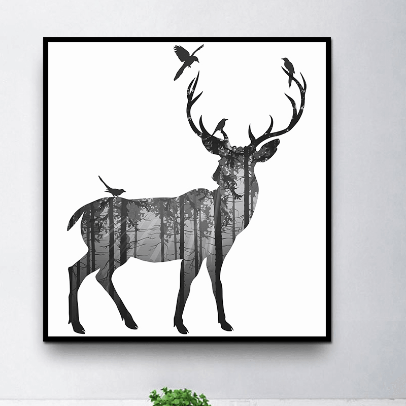 Miico Hand Painted Oil Paintings Simple Style-C Side Face Deer Wall Art for Home Decoration Paintings - MRSLM