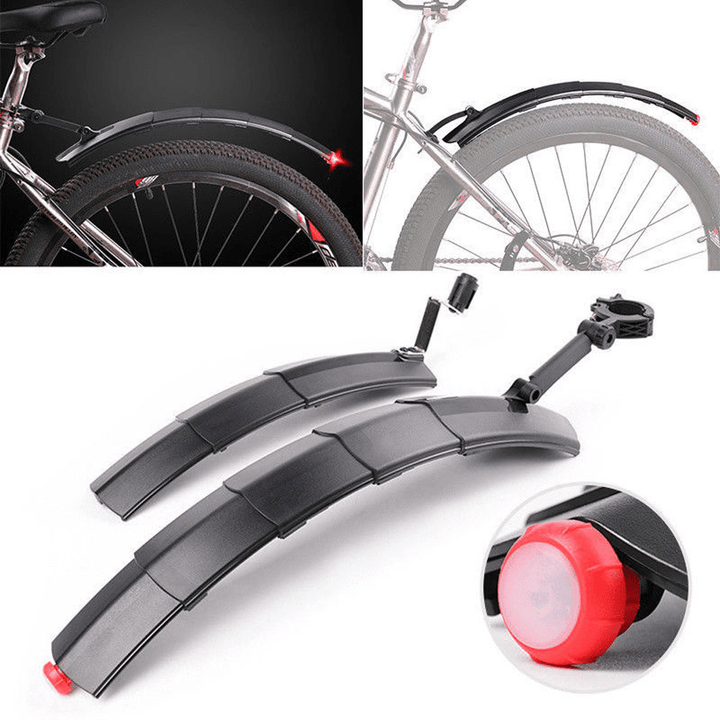 BIKIGHT Mountain Cycling Front Rear LED Mudguard Set Foldable Bicycle Bike Fender Quick Release - MRSLM