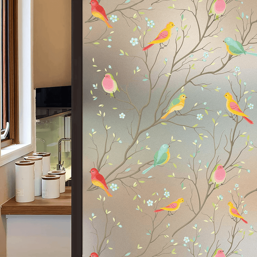 3D Matte Window Sticker Colorful Bird Non-Adhesive Frosted Glass Static Cling Stained Sticker - MRSLM