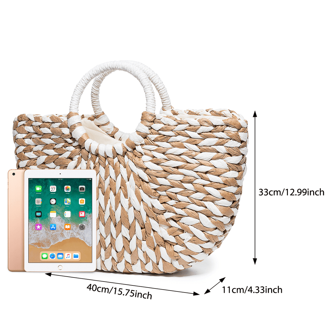 Women Summer Straw Bag Handbag Outdoor Casual Bag Handle Satchel - MRSLM