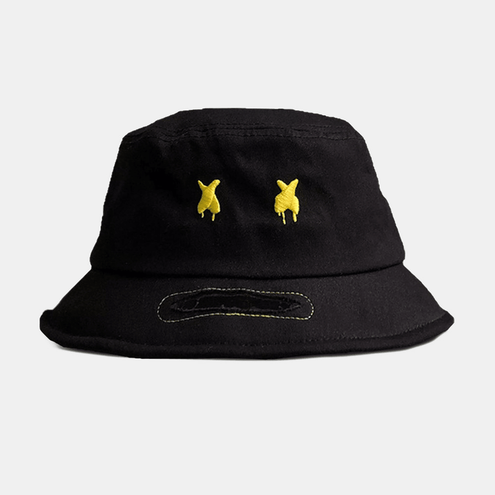 Unisex Brim Opening Broken Hole Cartoon Pattern Embroidery Cotton Sunshade Bucket Hat - MRSLM