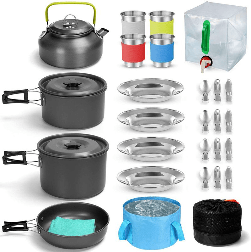 33 Pcs Set Camping Cookware Non-Stick Pot Pan Kettle Set Cups Plates Forks Knife Spoons Outdoor Tableware - MRSLM