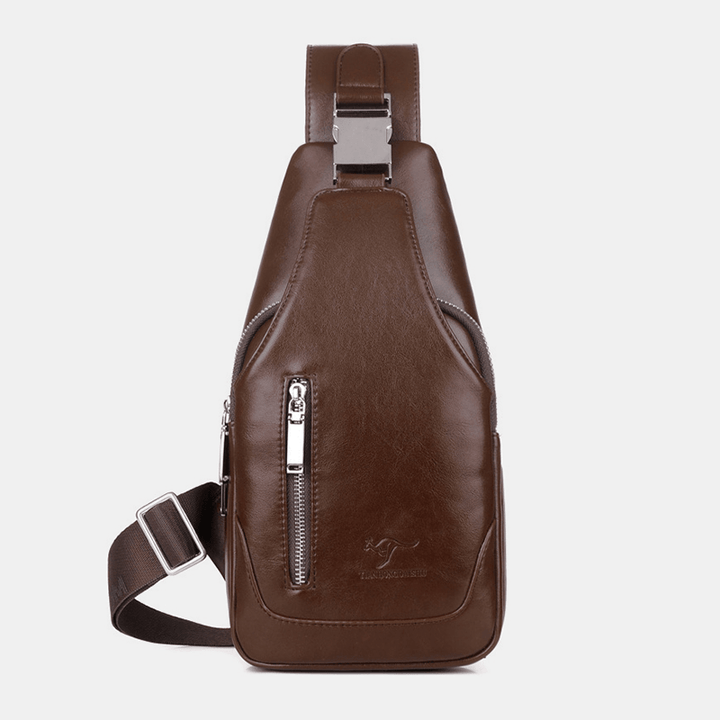 Men PU Leather Business Casual Outdoor Waterproof Multi-Carry Shoulder Bag Crossbody Bag Chest Bag with USB Charging - MRSLM