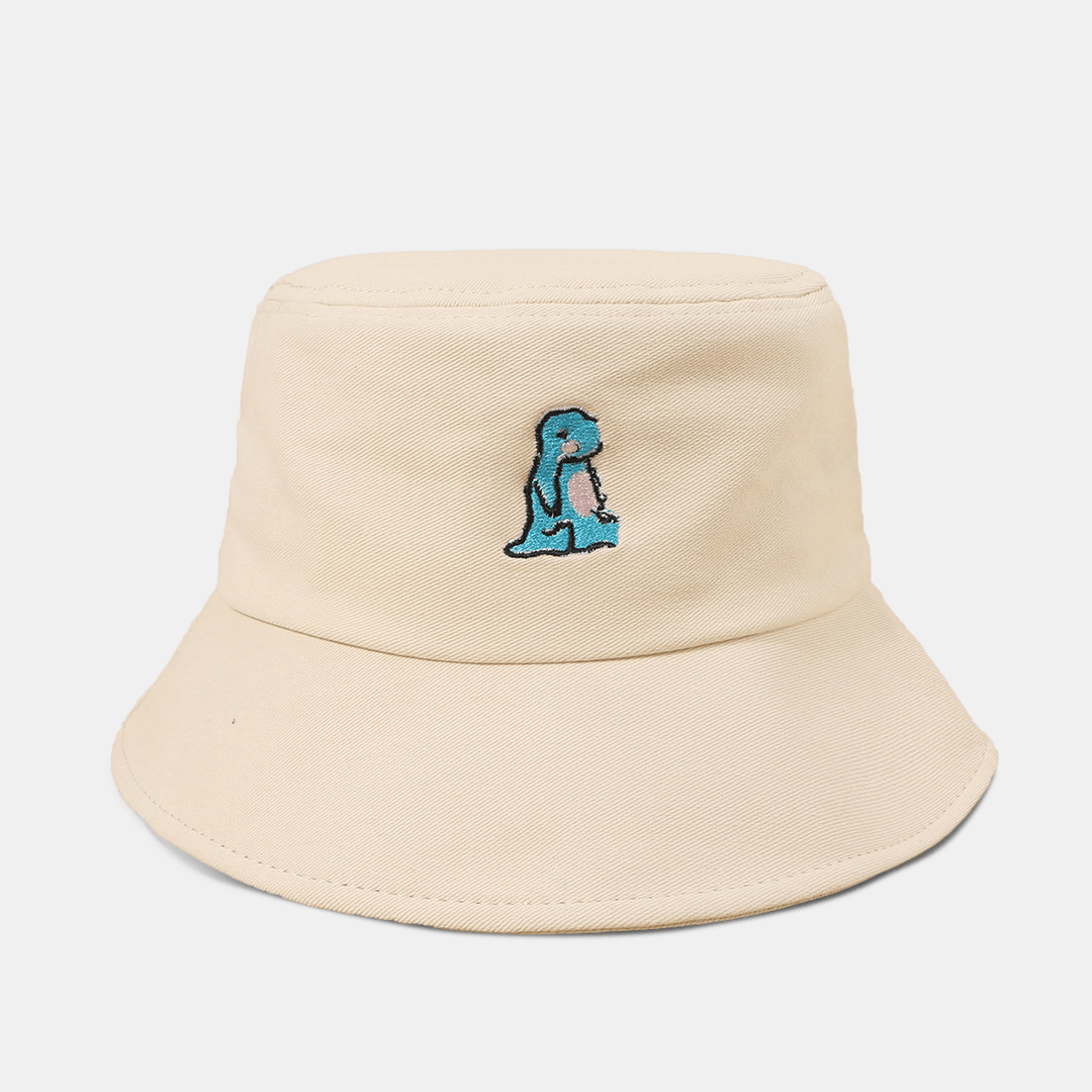 Unisex Cartoon Little Dinosaur Embroidery Sun Hat Outdoor Casual Sunshade Bucket Hat - MRSLM