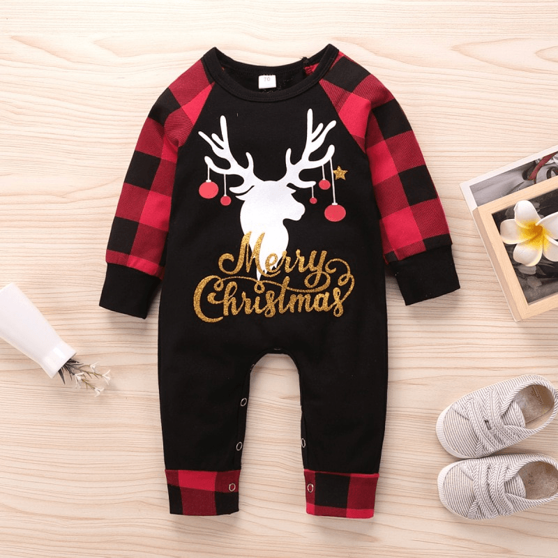 Santa'S Elk Romper Red Plaid Christmas Romper - MRSLM