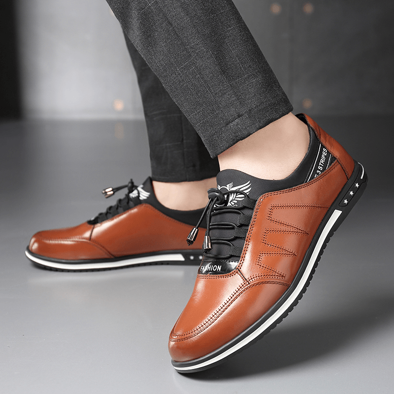 Men Microfiber Leather Comfy Non Slip Elastic Lace Business Casual Shoes - MRSLM