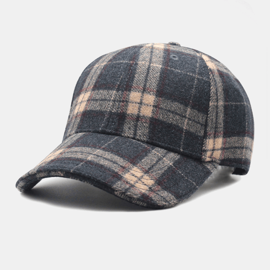 Men Felt Britsh Style Plaids Patchwork Color All-Match Daily Warm Baseball Hat - MRSLM