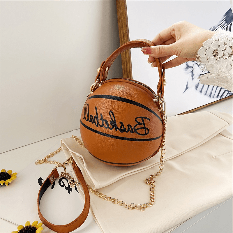 Women Unique Design Basketball Football Look Mini round Bag Hangbag Fashion Adjustable Shoulder Bag Cross Body Bag - MRSLM