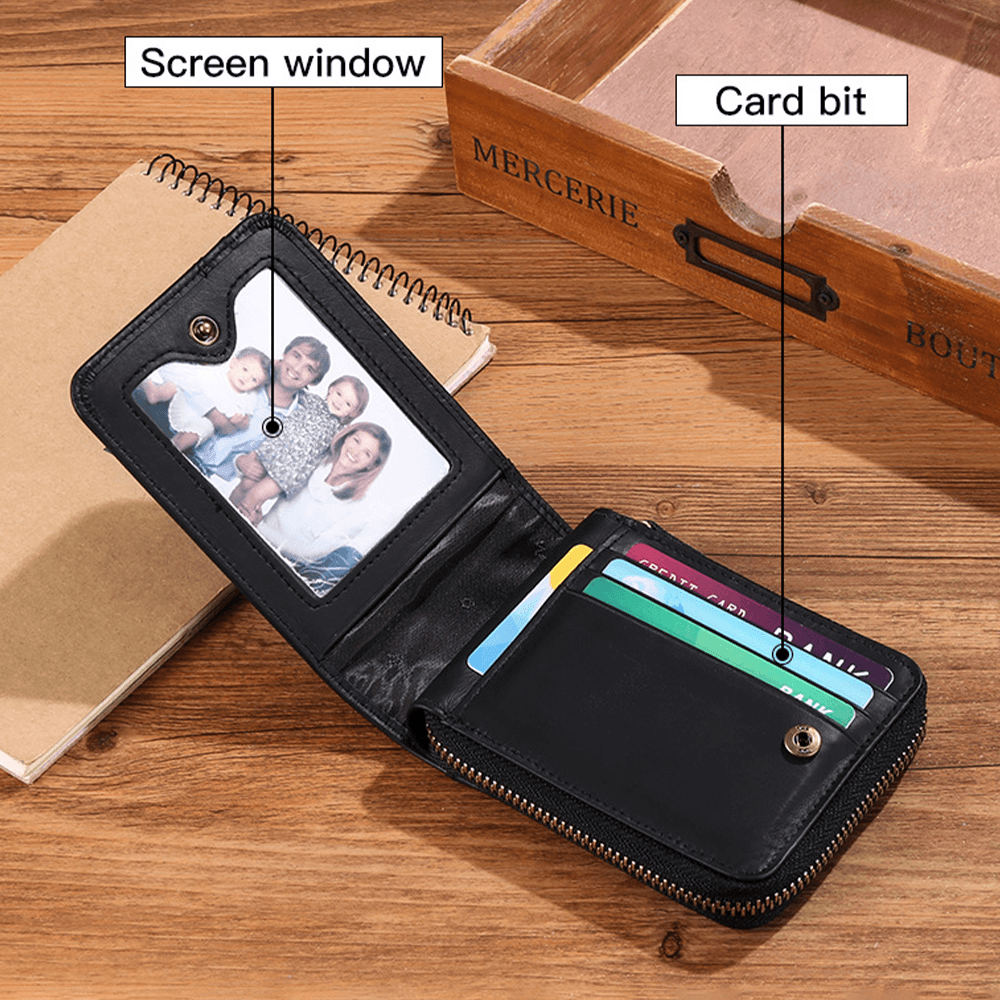 Men Genuine Leather Business Retro Cowhide Multifunction Card Holder Wallet - MRSLM