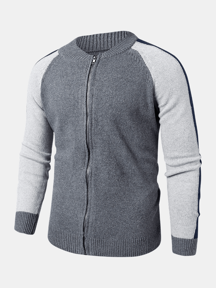 Mens Patchwork Back Letter Pattern Zip Front Knitted Casual Cardigans - MRSLM