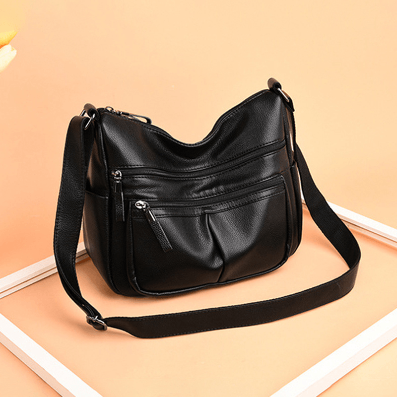 Women Soft Leather Multi-Slot Crossbody Bag Leisure Shoulder Bags - MRSLM