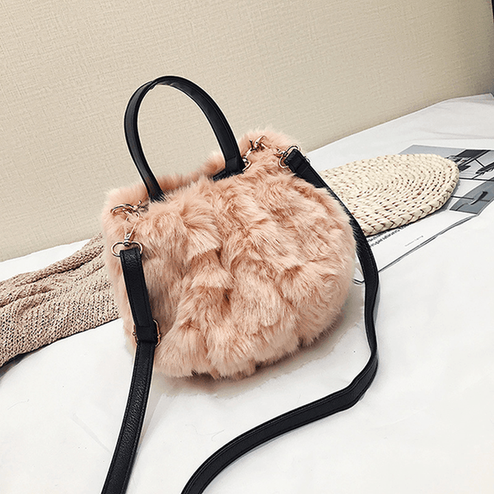 Women Leopard Plush Bag Cotton Bucket Handbag - MRSLM