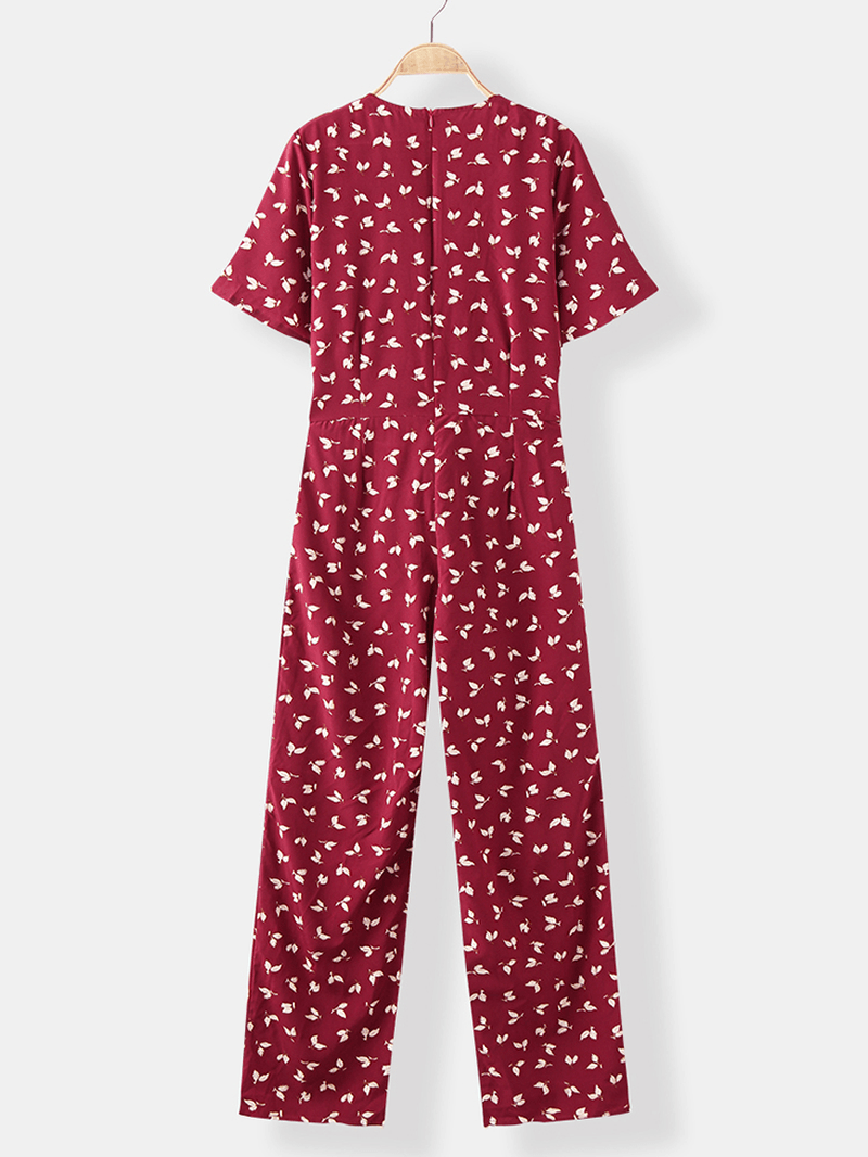 Chiffon V-Neck Print Short Sleeve Causal Jumpsuit - MRSLM