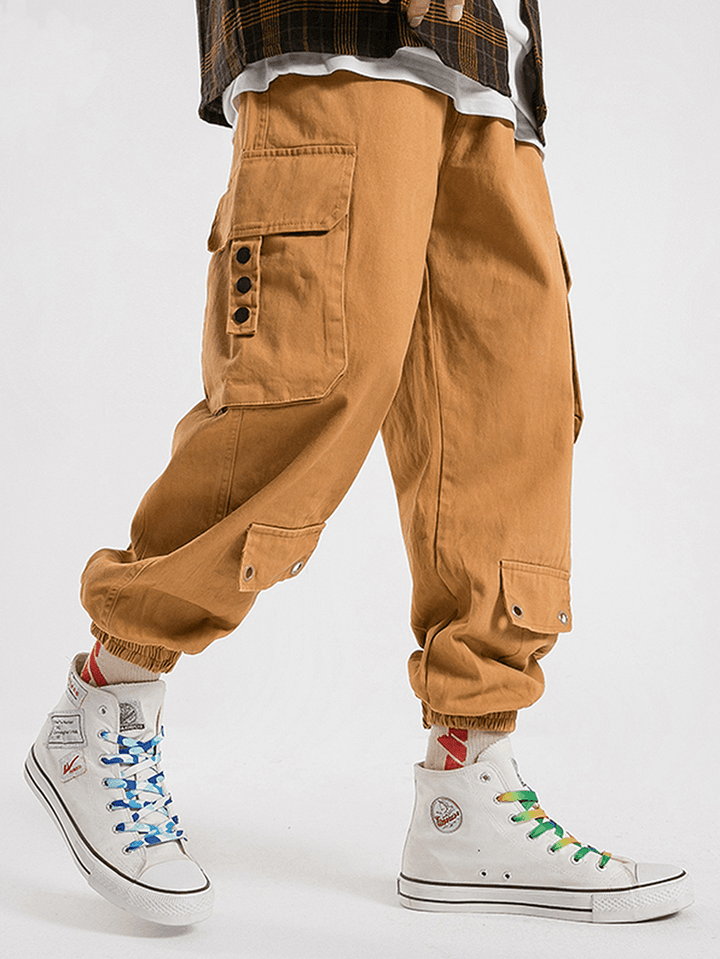 Mens 100% Cotton Utility Drawstring Relaxed Fit Cuffed Cargo Pants - MRSLM