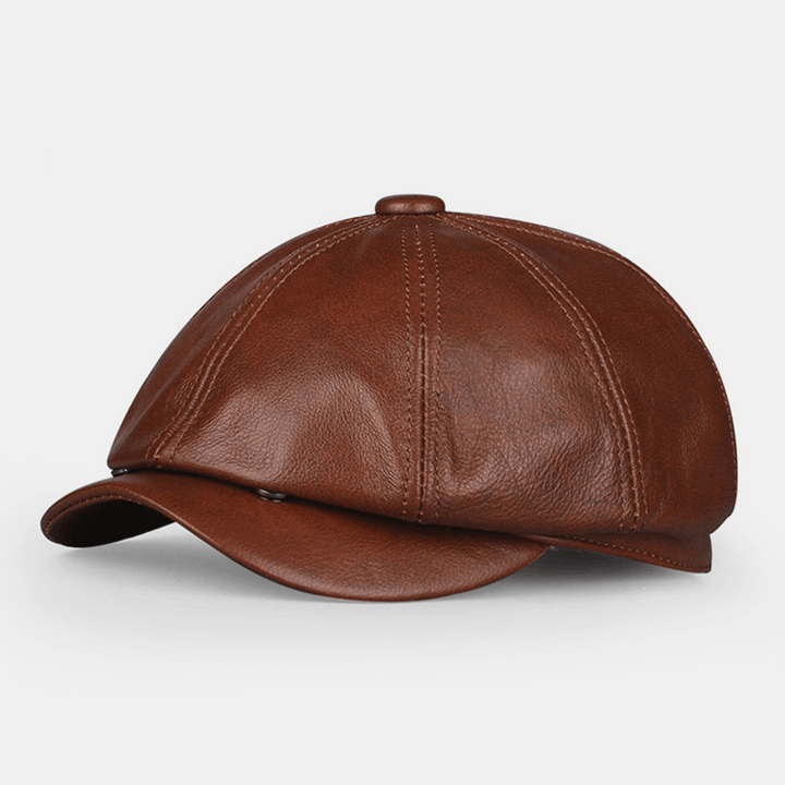 Men British Casual First Layer Cowhide Octagonal Hat Retro Waterproof Windproof Warm Painter Hat Newsboy Hat - MRSLM