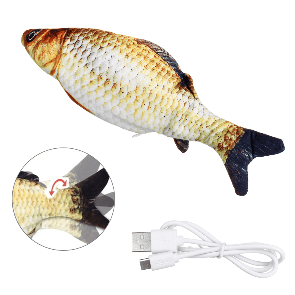 12Inch USB Wagging Cat Electric Fish Movement Catnip Plush Simulation Fish Cat Toy - MRSLM