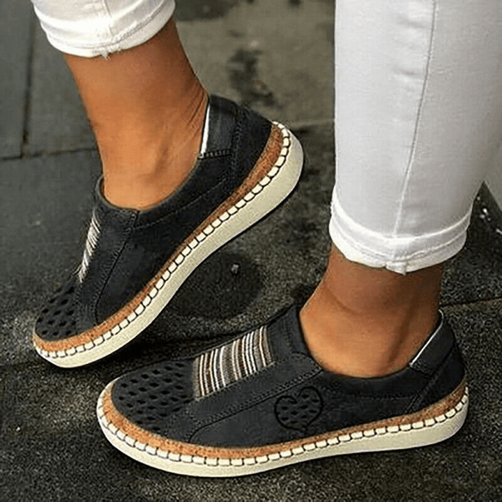 Women Casual Hollow Out Breathable Slip on Flats - MRSLM