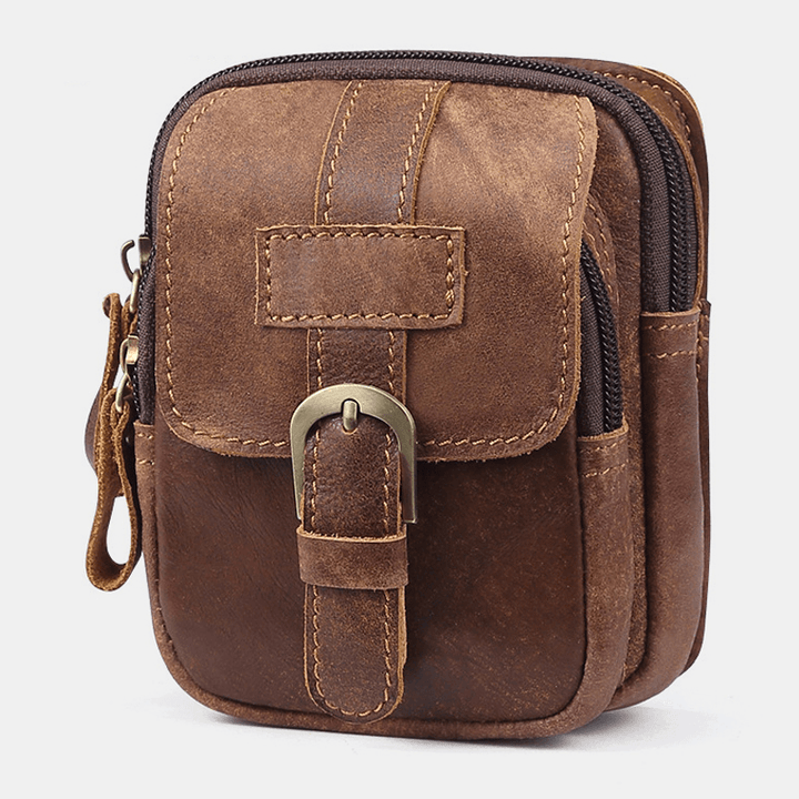 Men Genuine Leather Retro Business Leather Sport 4.7 Inch Phone Bag Waist Bag with Belt Loop - MRSLM