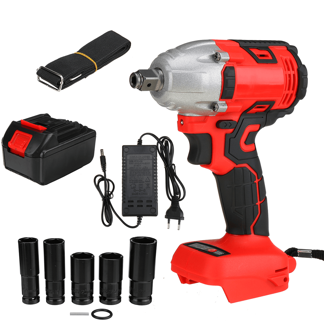 330NM 3000RPM Electric Cordless Brushless Impact Wrench W/ 1 or 2Pcs Battery & 5Pcs Sockets - MRSLM