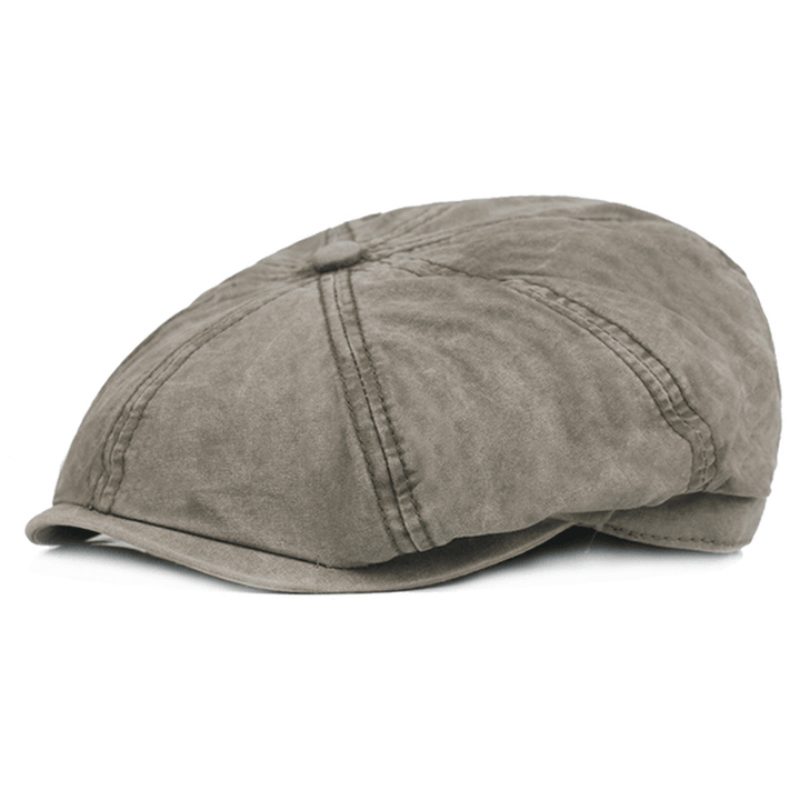 Mens Cotton Solid Sunscreen Newsboy Octagonal Hat - MRSLM