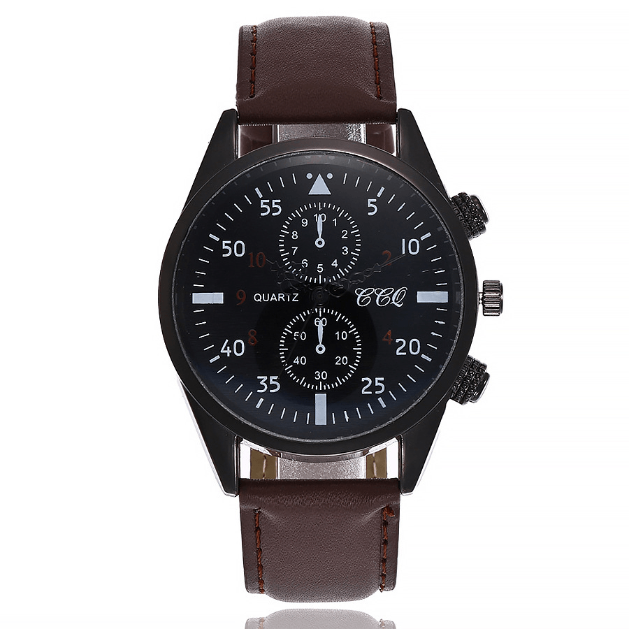 CCQ Sports Casual Simple Dial PU Leather Band Waterproof Men Quartz Watch - MRSLM