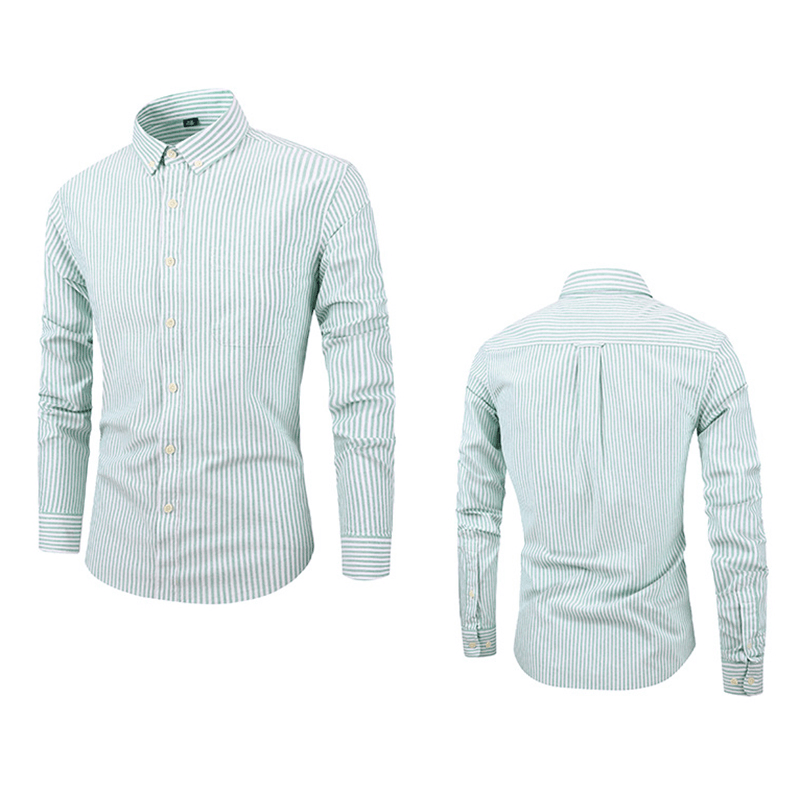 Mens Long Sleeve Slim Casual Cotton Striped Oxford Shirts - MRSLM