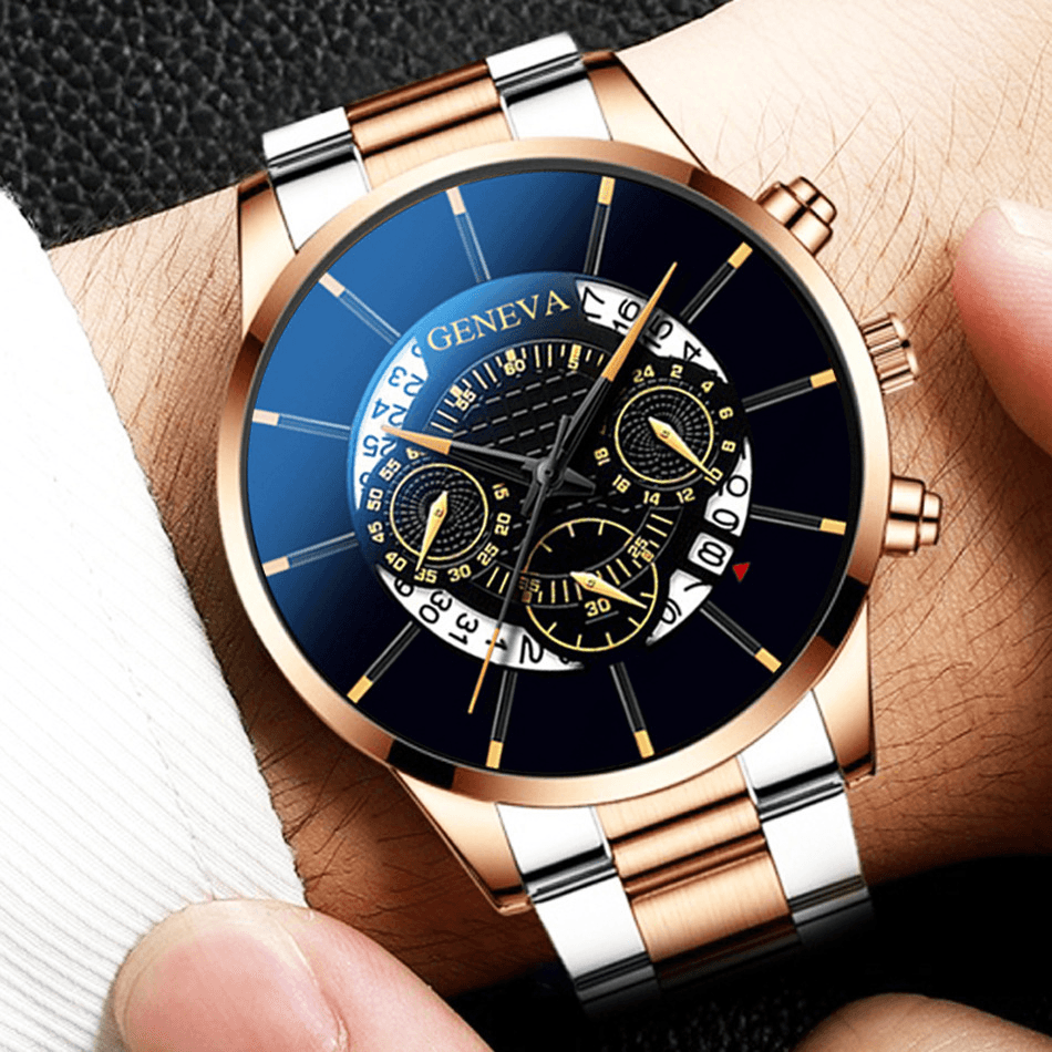 Geneva Business with Calendar Dial Stainless Steel Band Waterproof Men Quartz Watch - MRSLM