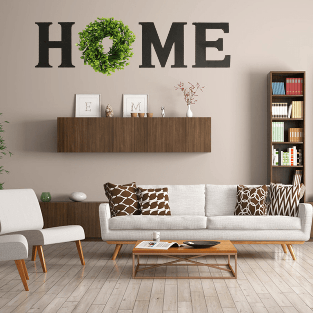 Wooden Home Letters Wall Hanging Home Sign with Artificial Eucalyptus Decoration for Living Room House - MRSLM