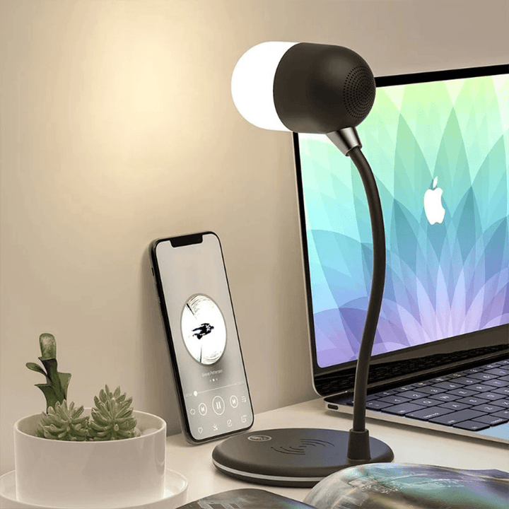 Bluetooth Speaker Wireless Charger Table Lamp Universal Fast Charging Adjustable Brightness LED Portable Desk Lamp Wireless Charger - MRSLM