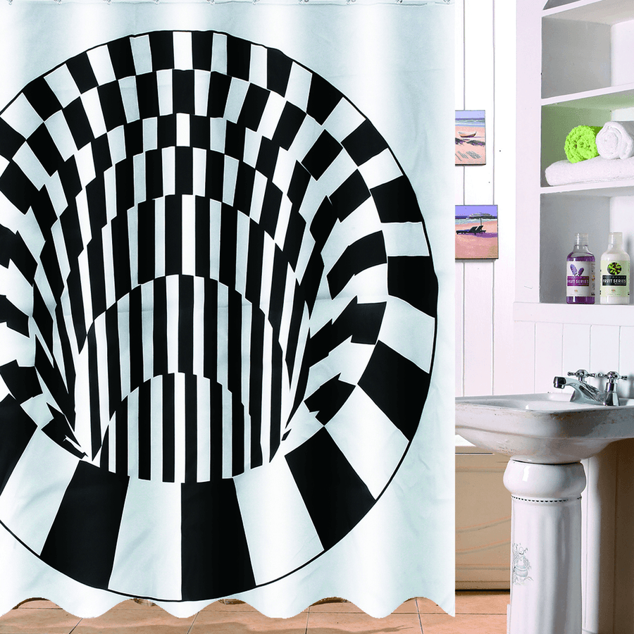 3D Effect Geometric Square Bathroom Bath Shower Curtain 180*180Cm W/ 12 - MRSLM