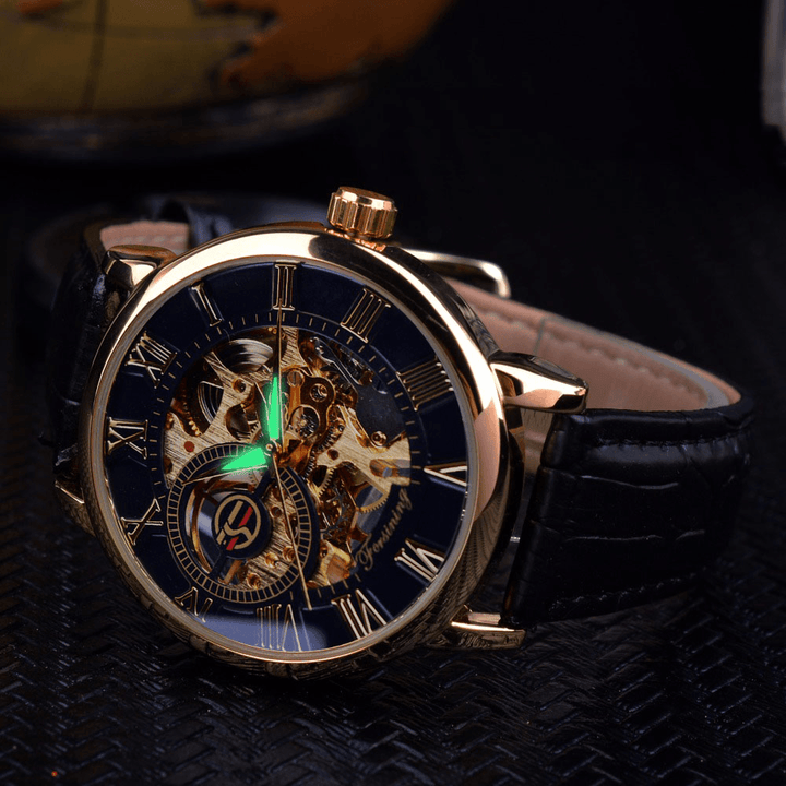 Forsining GMT838 3D Hollow Engraving Design Luminous Display Fashion Men Automatic Mechanical Watch - MRSLM