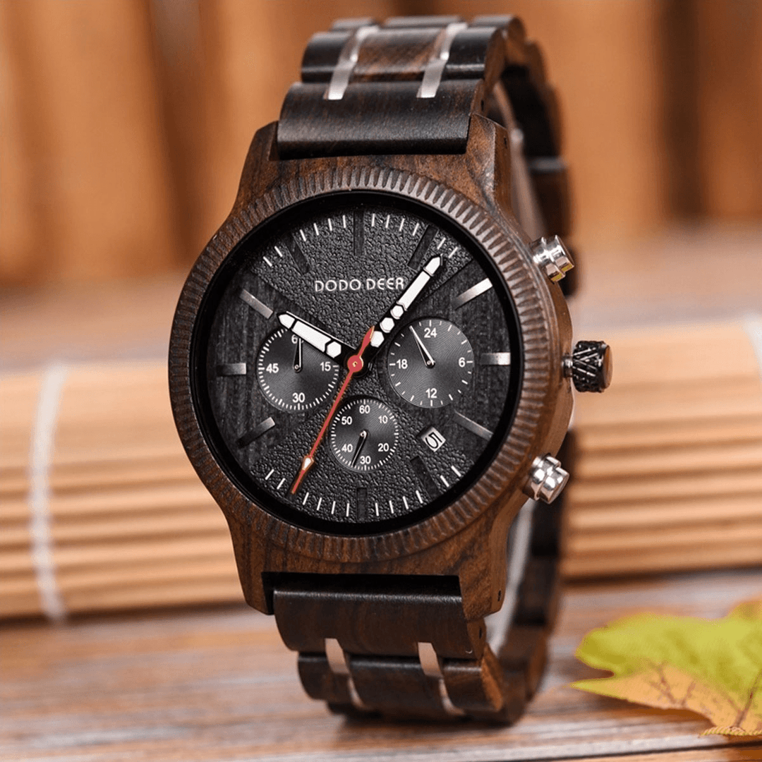 DODO DEER C08 Fashion Date Display Stopwatch Calendar Wooden Men Quartz Watch - MRSLM