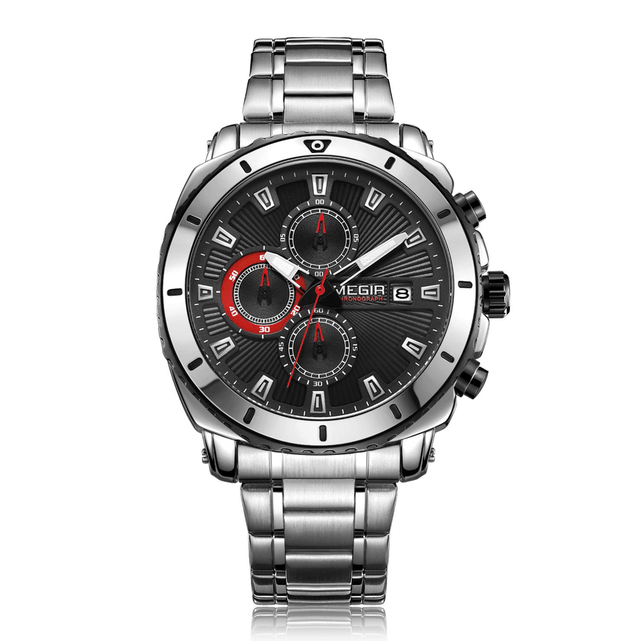 MEGIR MS2075G Business Multi-Functional Calendar Chronograph Luminous Men Waterproof Stainless Steel Strap Quartz Watch - MRSLM