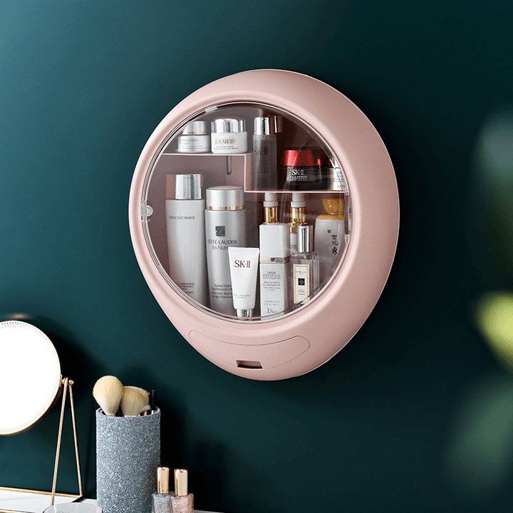 Creative Wall Mounted Cosmetic Storage Box Dust Proof Bathroom Toilet Wall Mounted Free Punch Skin Care Product Rack - MRSLM