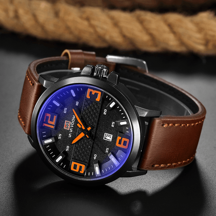 VA VA VOOM VA-217 Fashion Men Watch Calendar Display 3ATM Waterproof Leather Strap Quartz Watch - MRSLM