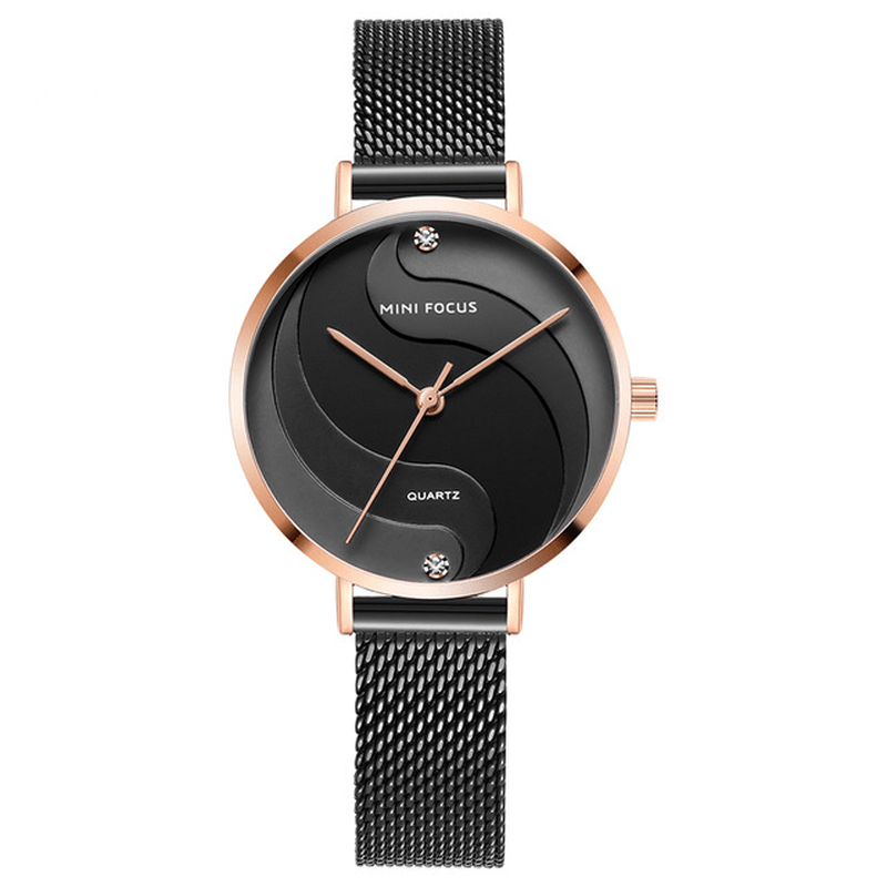 MINI FOCUS MF0291L Fashion Simple Diamond Waterproof Milanese Mesh Strap Women Watch Quartz Watch - MRSLM