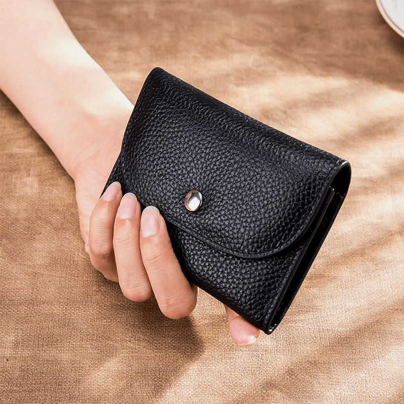 Women Genuine Leather Multifunction Lychee Pattern Coin Bag Small Wallet - MRSLM