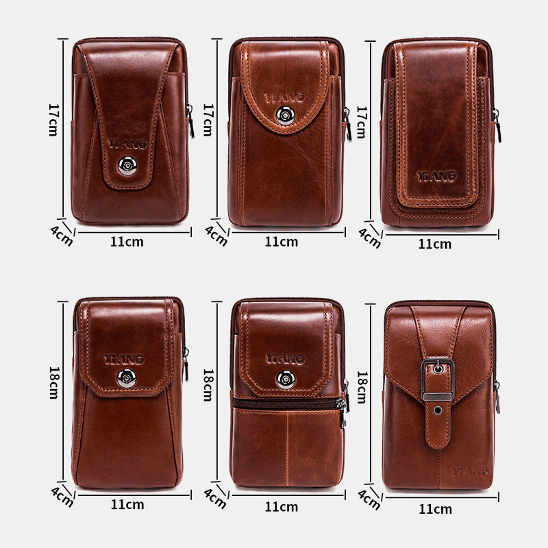 Men Genuine Leather Vintage Shoulder Bag Waist Bag Phone Bag for Business - MRSLM