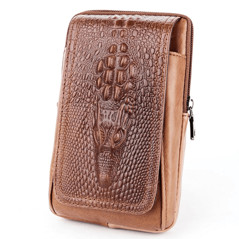 Croc Embossed Leather 6In Phone Pouch Belt Hip Bum Bag for Men - MRSLM